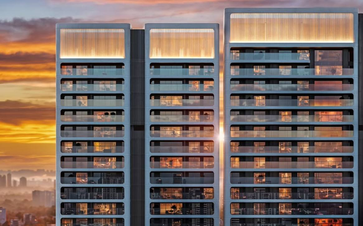 Godrej Verano Sector 63A Gurgaon - first facade reveal showing the four towers and the lit crown